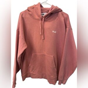 FILA Women's XXL Dusty Rose Pink Embroidered Logo Fleece Hoodie